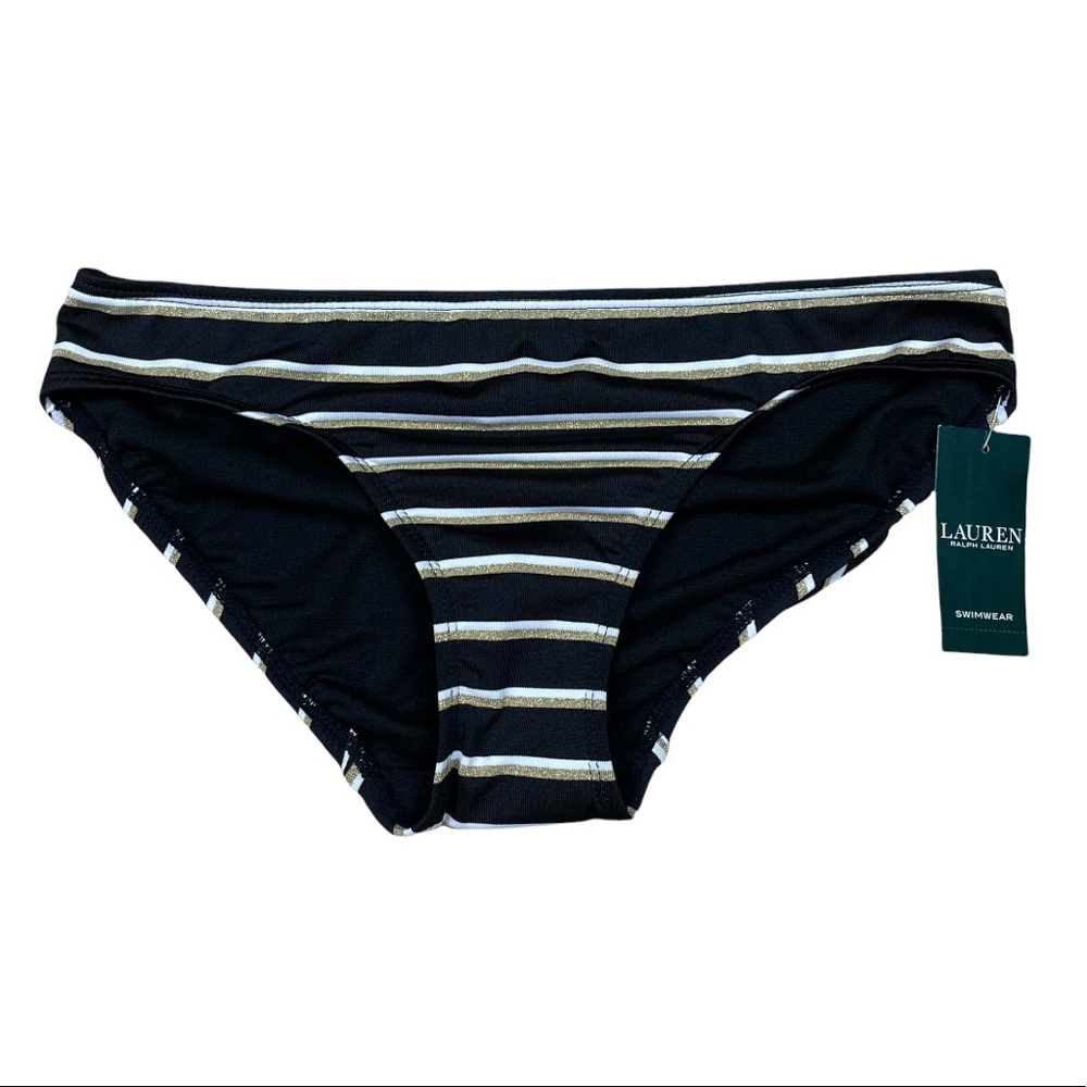 Lauren Ralph Lauren NWT ‎ Black and Gold Striped Bikini Bottom Size 4